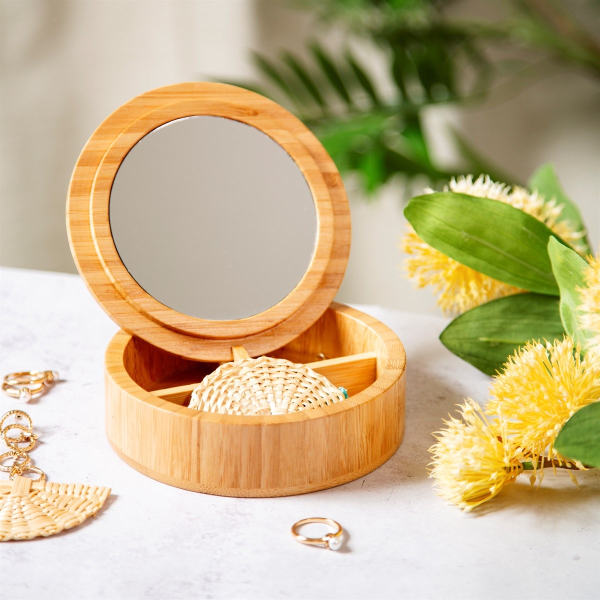 Round Bamboo Jewellery Box