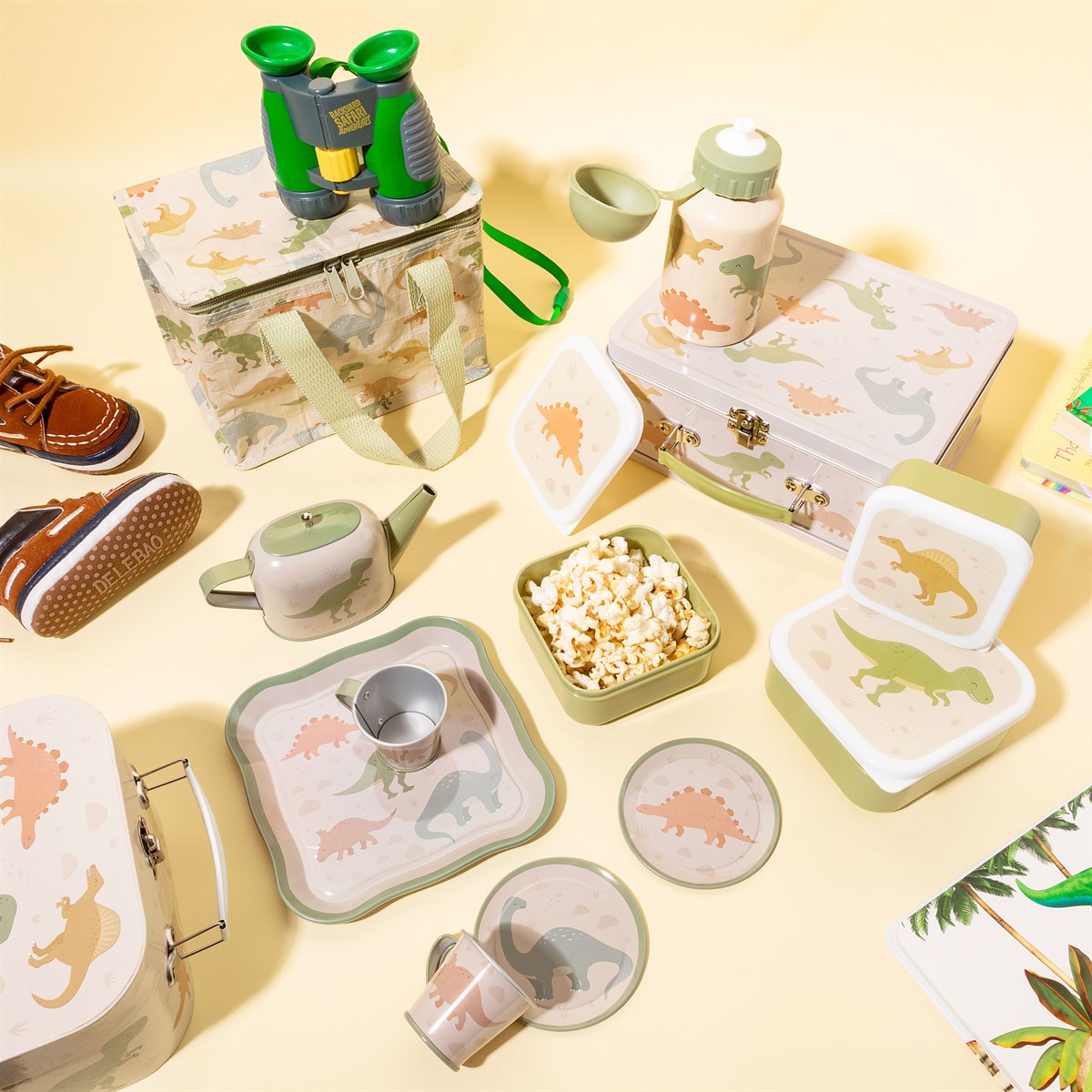 Sass & Belle Borsa Per Il Pranzo Desert Dino, Isolante, Eco-friendly In Plastica Riciclata, Design Dinosauro