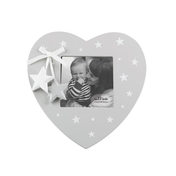 Grey & White Star Heart Photo Frame