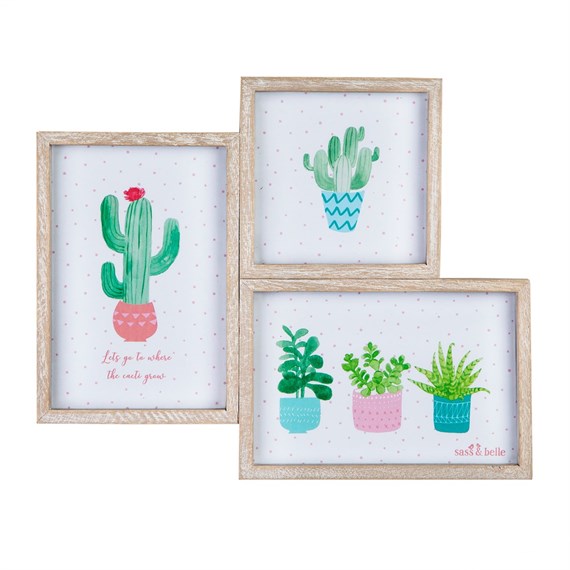 Three Pastel Cactus Wooden Multi Photo Frame