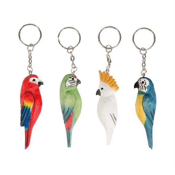 Parrot Paradise Carved Wood Keyring Assorted