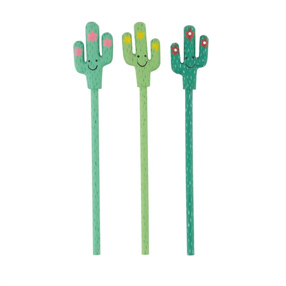 Happy Cactus Carved Wood Pencil Assorted