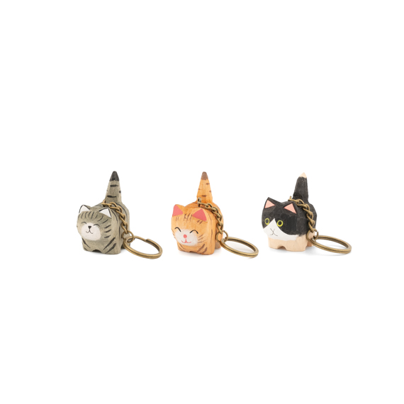Standing Cat Wooden Keyrings - Assorted