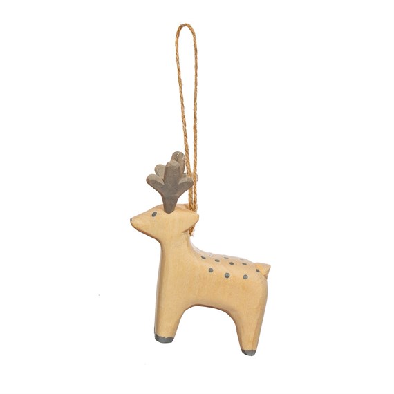 Wooden Handcarved Reindeer Hanging Ornament