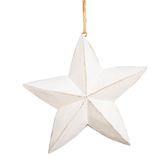 Wooden White Hanging Star Decoration Large
