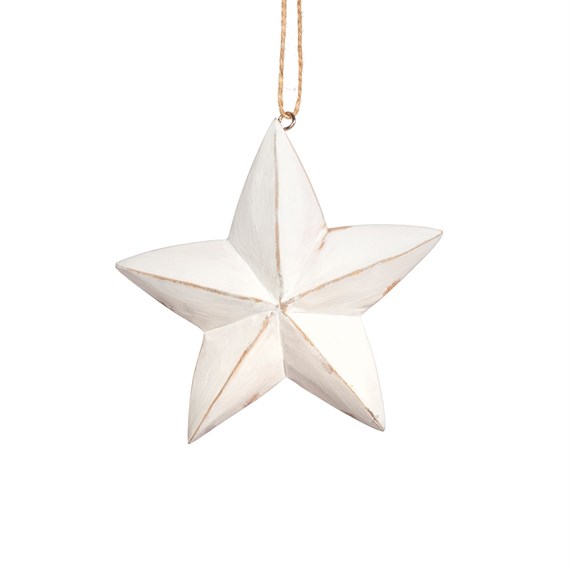 Wooden White Hanging Star Decoration Small