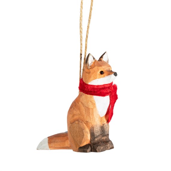 Wooden Sitting Fox Hanging Decoration