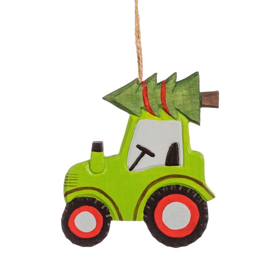 Wooden Tractor with Tree Hanging Decoration