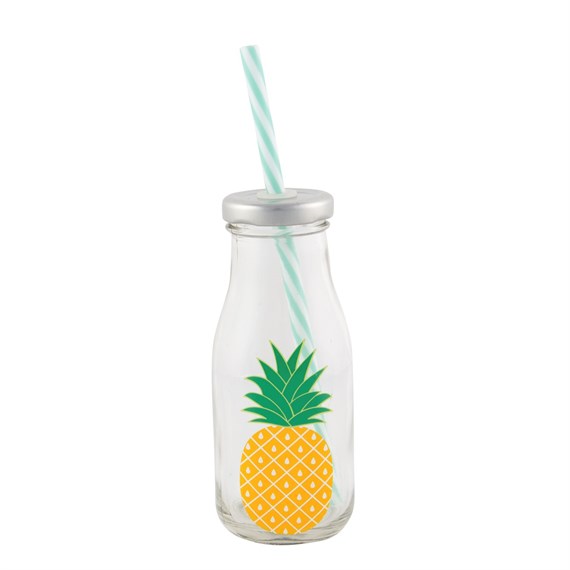 Tropical Pineapple Mini Milk Bottle with Straw