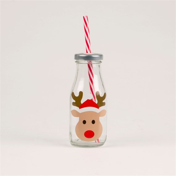 Reindeer Mini Milk Bottle with Straw