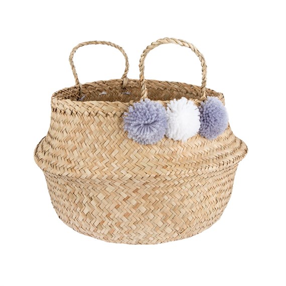 Grey Pom Pom Basket