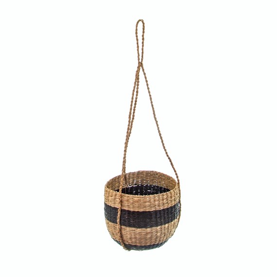 Black Stripe Seagrass Hanging Planter