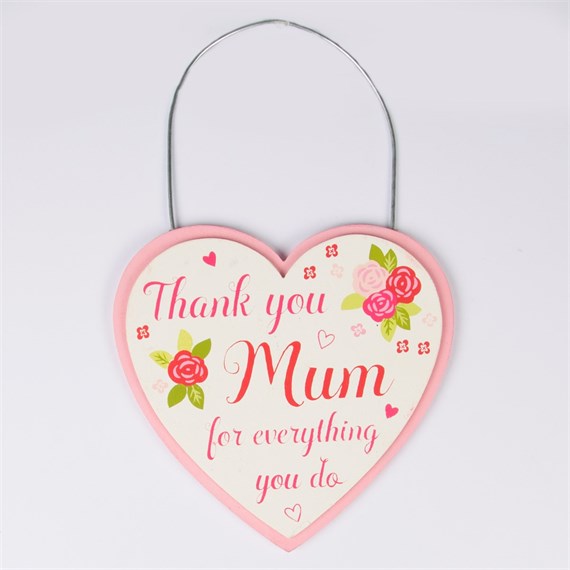 Thank You Mum for Everything Floral Heart Mini Plaque