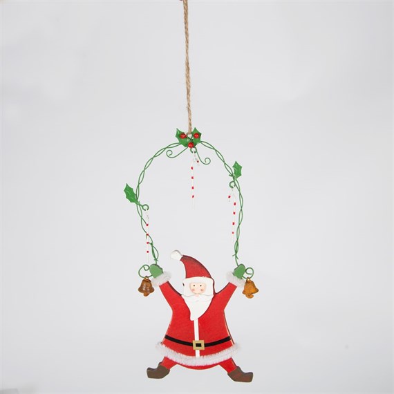 Whimsical Santa with Holly Hanging Decoration