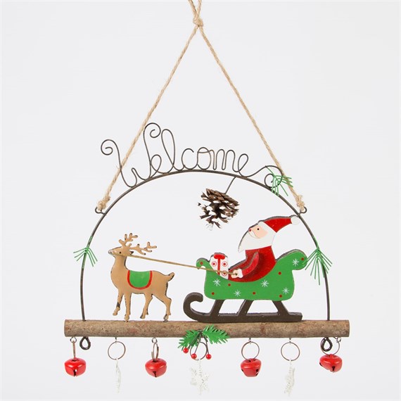 Whimsical 'Welcome' Santa & Sleigh Decoration