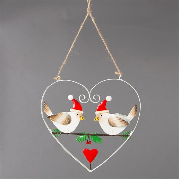 Whimsical Birds with Hats in Heart Decoration