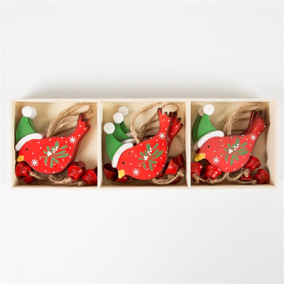 Set of 6 Whimsical Birds with Hats Decorations