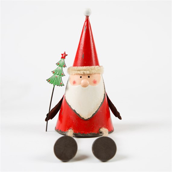 Sitting Nordic Santa with Christmas Tree Red Decoration