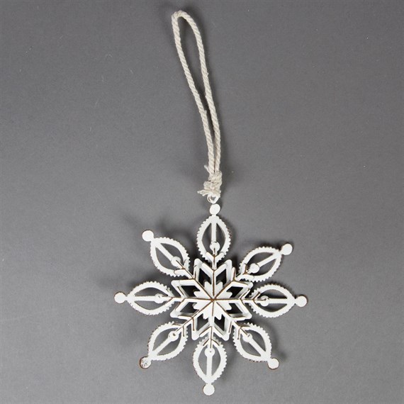 Intricate White Metal Snowflake Decoration