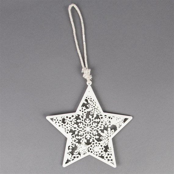 Detailed White Metal Snowflake Decoration