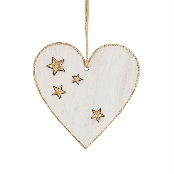 Rustic Wood White Heart Hanging Decoration