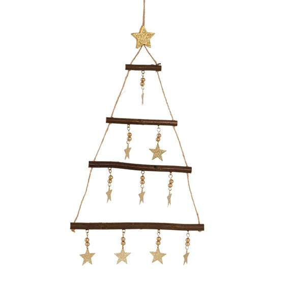 Christmas Tree Shaped Gold Star Hanging Decoration