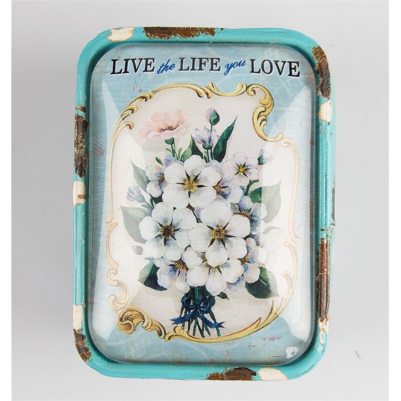 Retro Floral Box Live the Life You Love Duck Egg