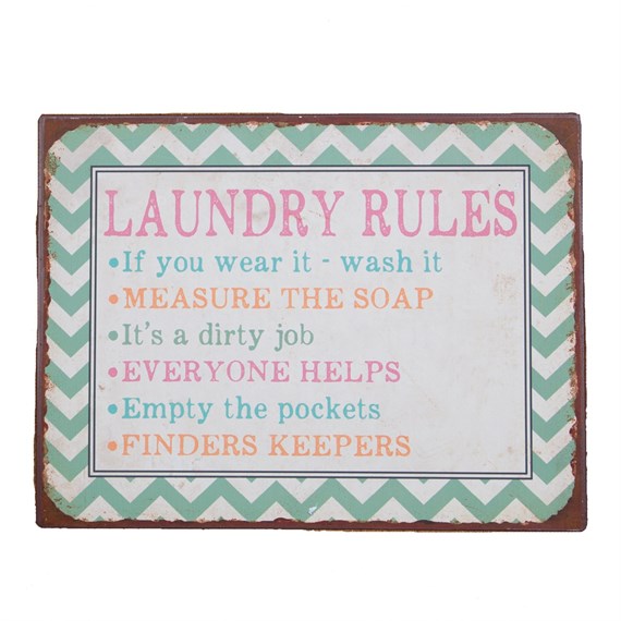 Laundry Rules Chevron Wall Plaque