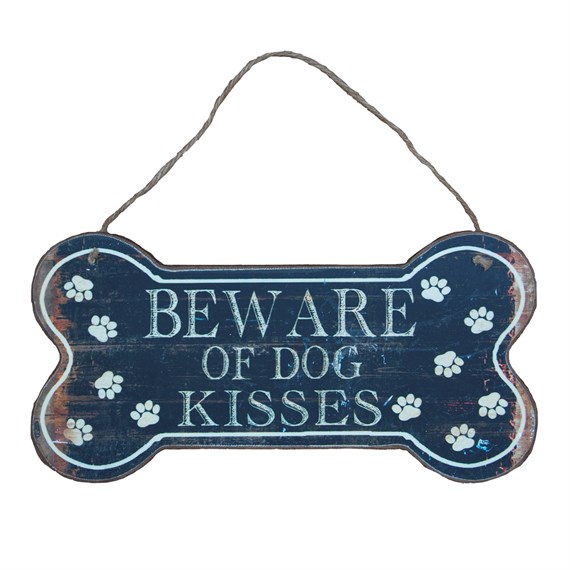 Beware of Dog Kisses Bone Hanging Plaque