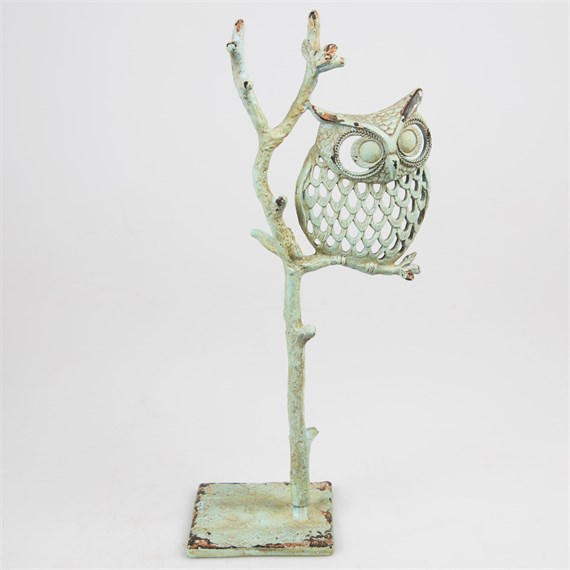 Rustic Boudoir Owl Jewellery Stand Green