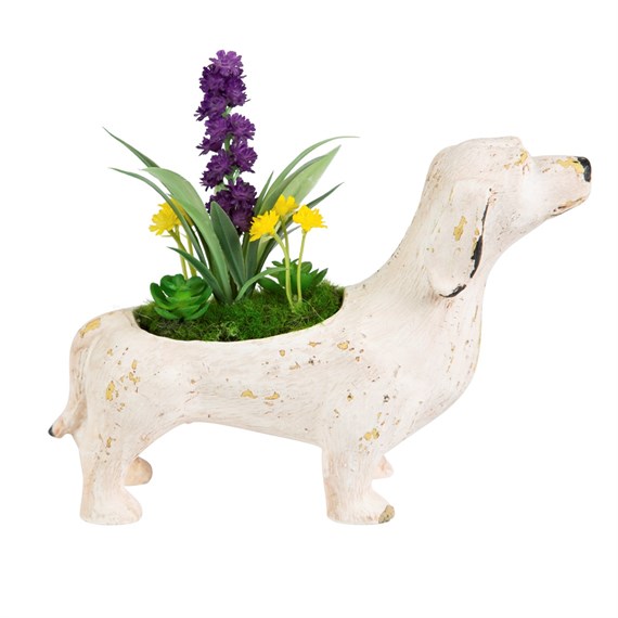 Rustic Dog Decoration with Flowers Cream