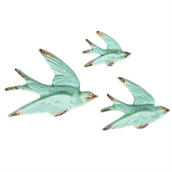 Set of 3 Flying Swallow Wall Decorations Vintage Duck Egg
