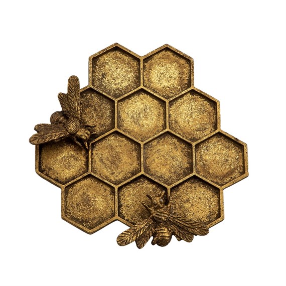 Gold Honeycomb Bee Trinket Dish