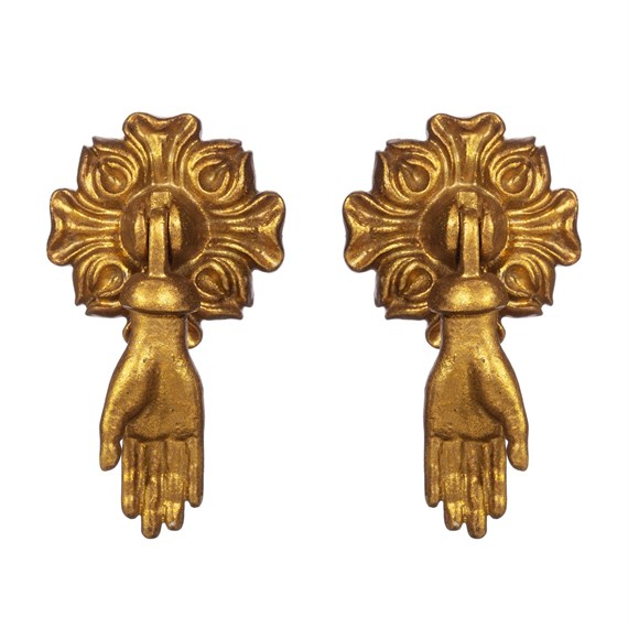 Gold Hands Pendant Drawer Knobs - Set of 2