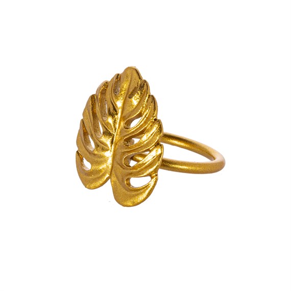 Gold Monstera Leaf Napkin Ring - Set of 2