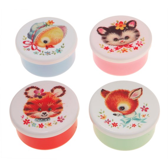 Set of 4 Small Round Animal Faces Snack Boxes