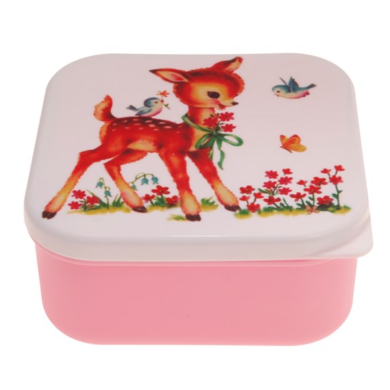 Deer & Birds Square Lunch Box Pink