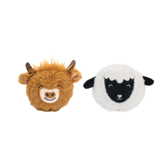Flossie Highland Cow & Sonny Sheep Plush Ball – Assorted