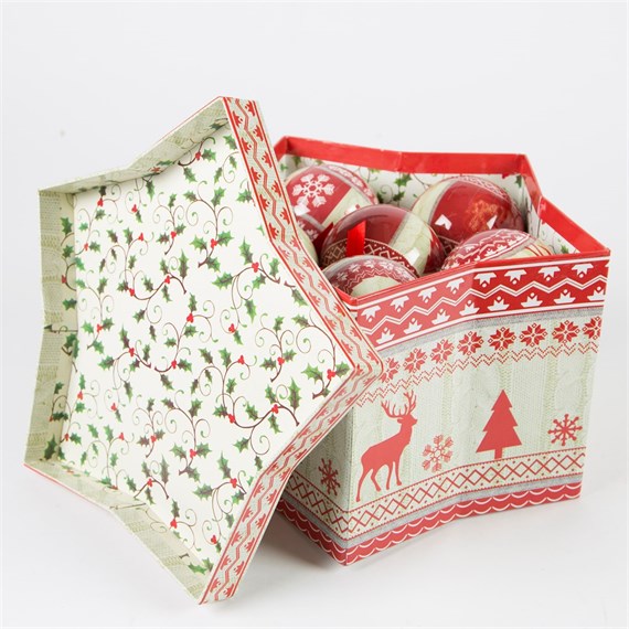 Set of 12 Snowflake Reindeer Baubles in Star Box