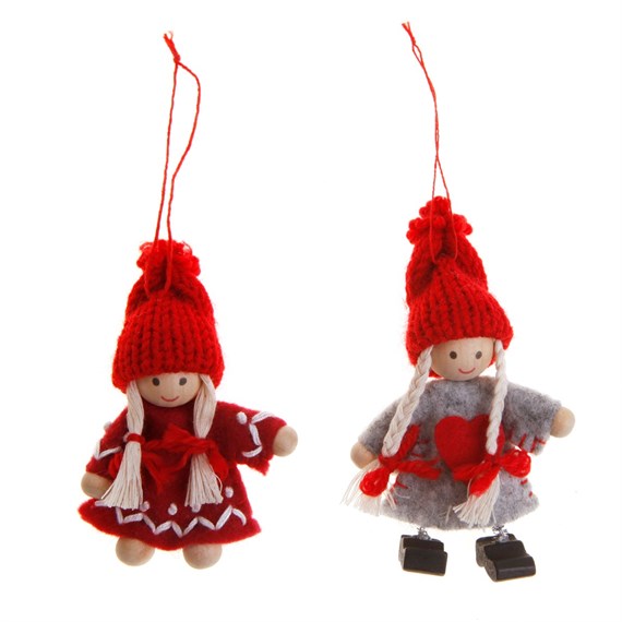 Felt Girl with Red Knit Hat Hanging Decoration Assorted
