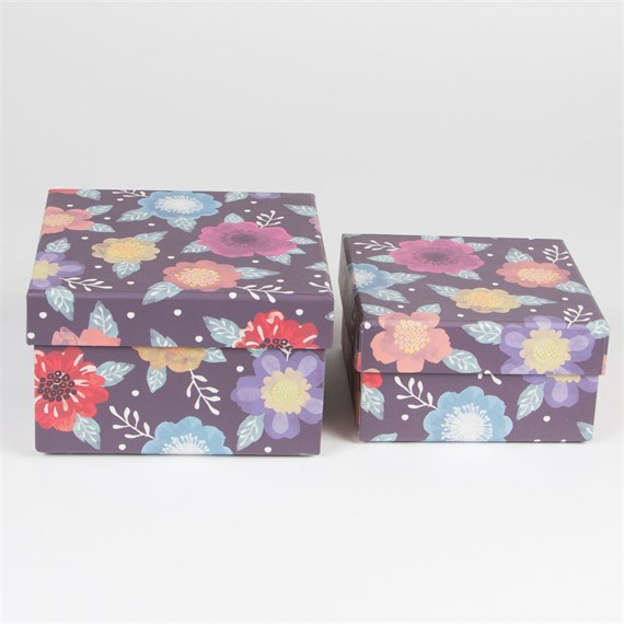 Set of 2 Small Purple Watercolour Floral Storage Boxes