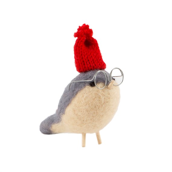 Grey Bird with Hat & Glasses Standing Decoration