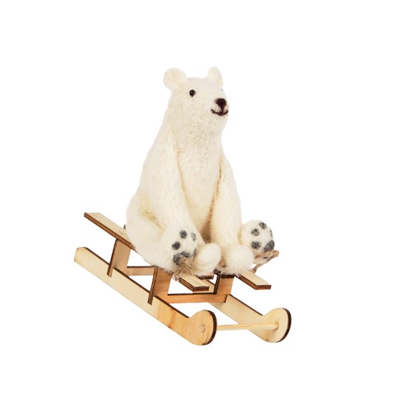 Woolly Sledging Polar Bear Decoration Cream