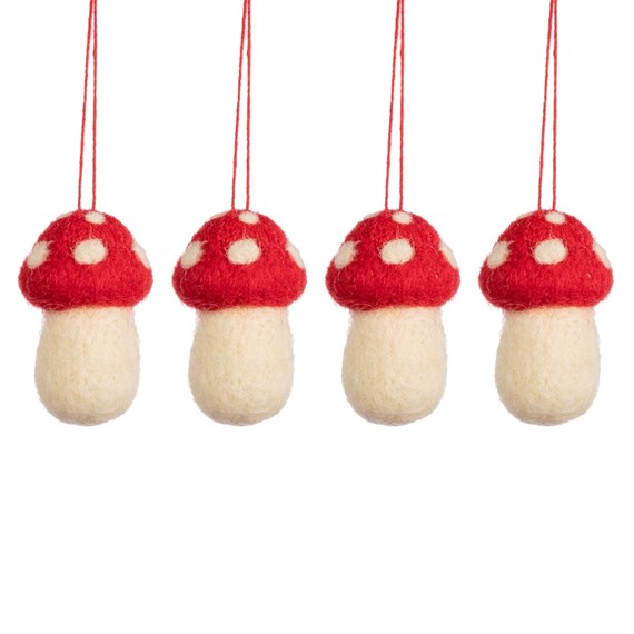 Mushrooms Felt Hanging Decoration - Set of 4