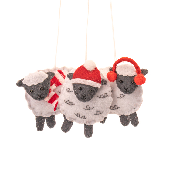 Sheep Flat Felt Decoration  - Set of 3