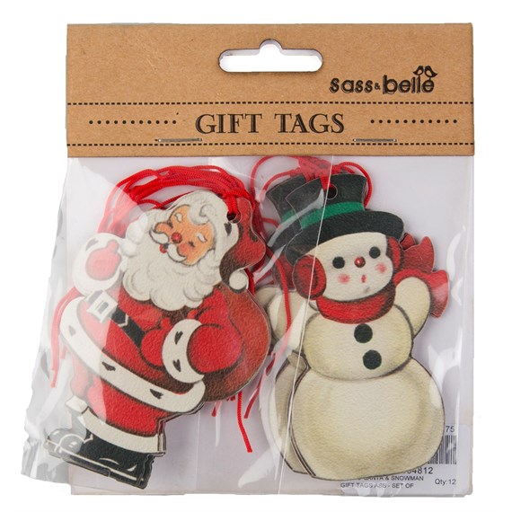 Retro Santa Snowman Gift Tags - Set of 12