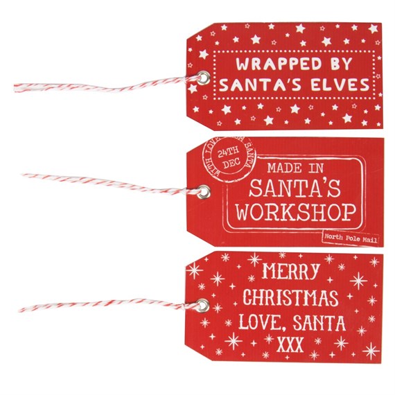 Red Santas Workshop Gift Tags - Set of 15