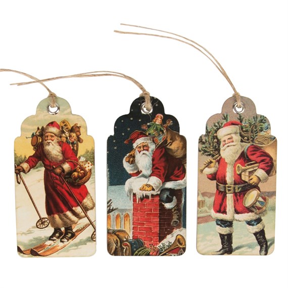 Retro Vintage Father Christmas Scene Gift Tags - Set of 15