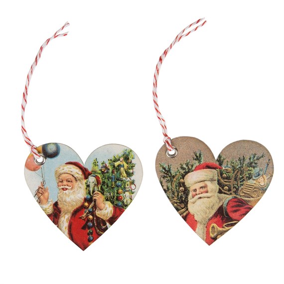 Set of 10 Retro Vintage Heart Shaped Santa Gift Tags