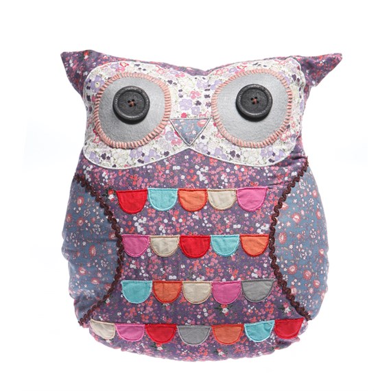 Megan Purple Vintage Floral Owl Cushion with Inner